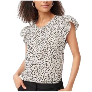 Philosophy Black and White Ruffled Cap Sleeve Blouse